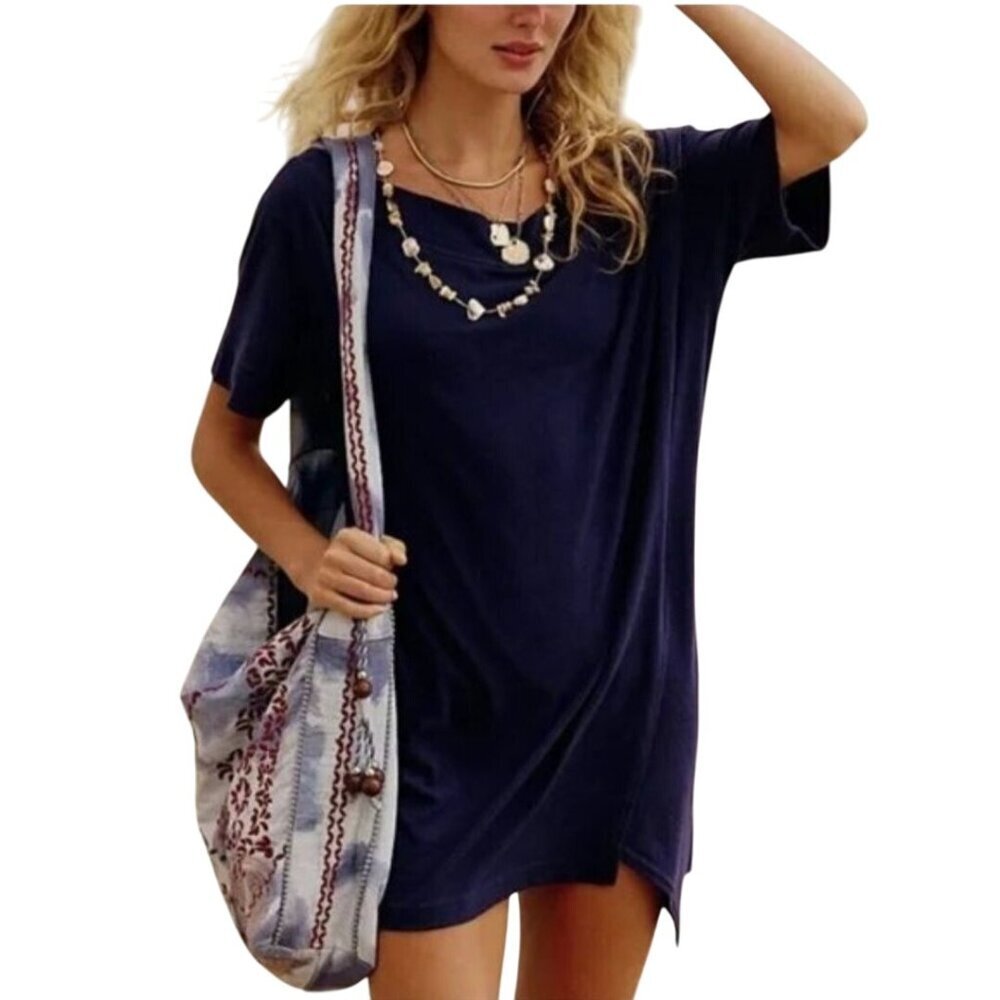 Free People Beach NWT Vixen Tunic Dress Celestial Indigo Navy Faux Wrap Size L